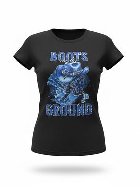 Boots on the Ground Graphic Tee - Black with Blue Print